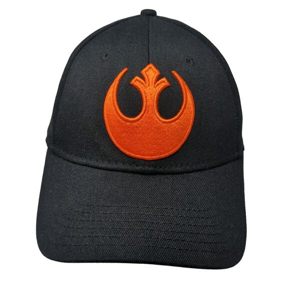 Rebel Flex Fitted Baseball Cap Black One Size Embroidered Vented Holes Star Wars - Picture 1 of 9